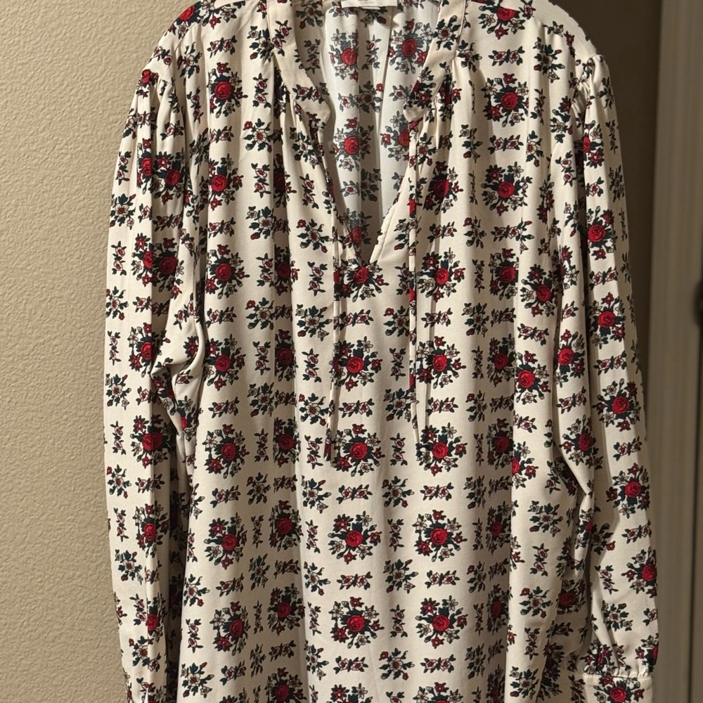 LOFT Floral Blouse with Red and Black Accents